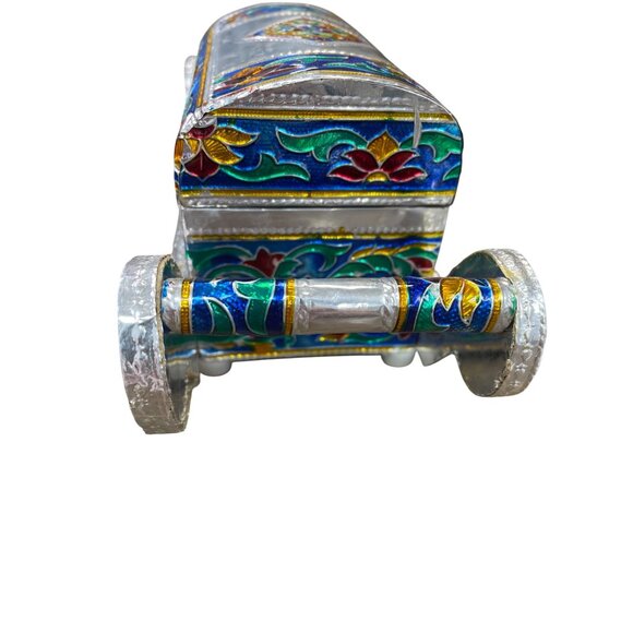 Vintage Indian Handcrafted Silver foil carriage trinket jewelry box SKU 9145 - Picture 4 of 11